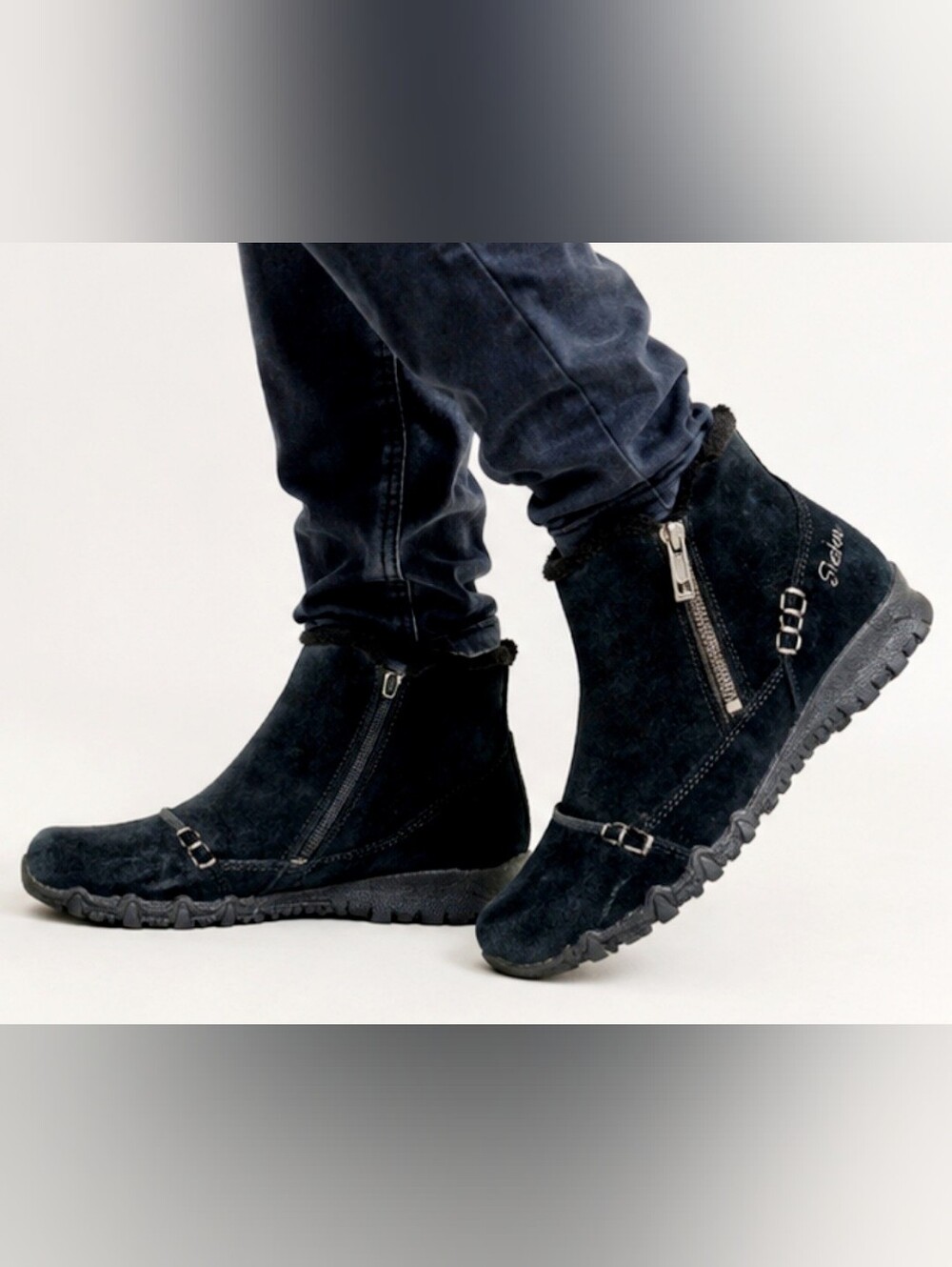 Skechers Pigskin Suede Relaxed Fit Chukka Bikers Zippiest Boots Black US 6